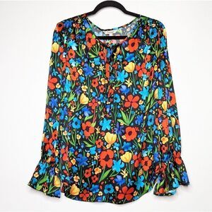Tucker NYC Juliette Blouse Mira Mural in Silk Stretch Charmeuse Floral Garden